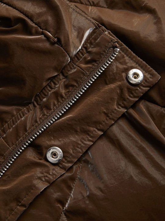 Women's Short Puffer Jacket for Winter Brown