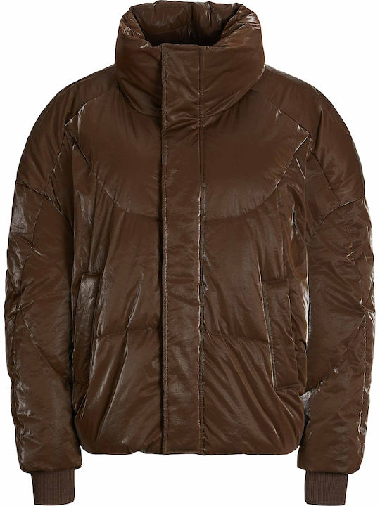 Women's Short Puffer Jacket for Winter Brown