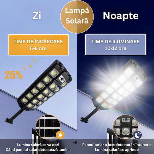 Lampă Solară Stradală 60W 20000lm cu Senzor de Mișcare, Fotocelulă și Telecomandă IP65 47.5bucx18bucx6buccm