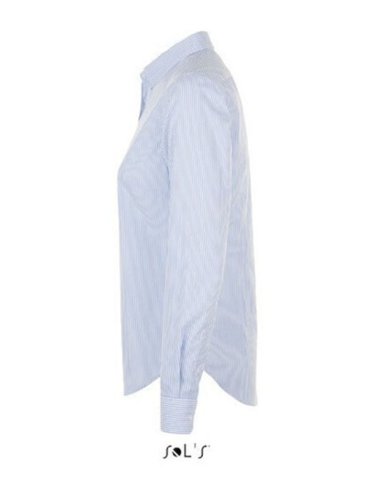 Beverly Long Sleeve Women's Cotton Shirt Light Blue Striped