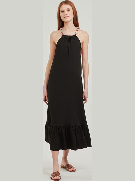 Dress Καλοκαιρινό Midi Φόρεμα με Βολάν Μαύρο