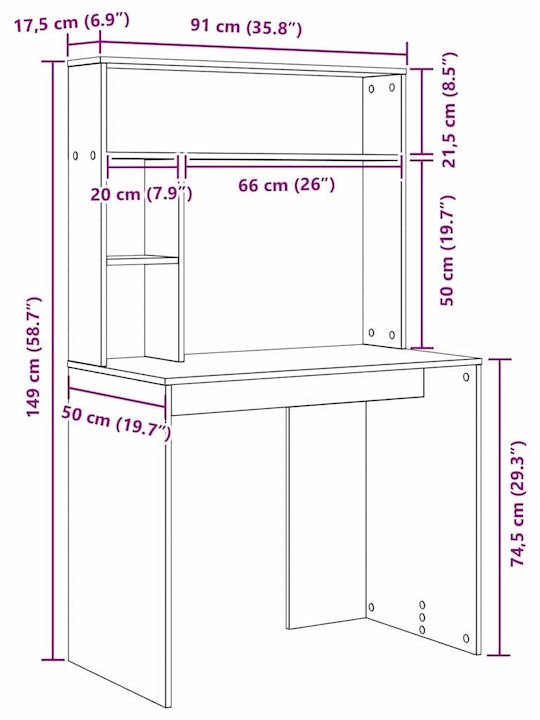 Γραφείο Ξύλινο Γκρι Sonoma 91x50x149εκ.