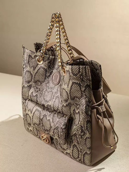 Women's Tote Bag Beige Snake