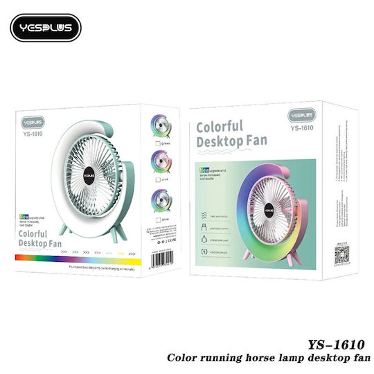 Yesplus Ys-1610 Настолен Вентилатор За Въздуховъртеж Нощна Светлина Rgb Розов