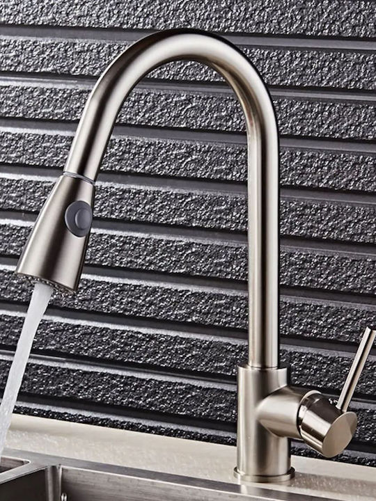 Gloria SS304 Kitchen Faucet Counter with Pull-Out Spray Silver