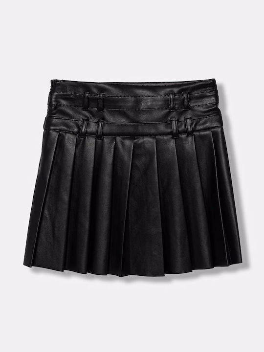 Kids' Leather Pleated Skirt Black