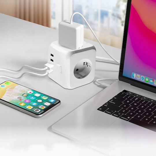 Tiross Πολύπριζο με USB-A και Καλώδιο 1.5m