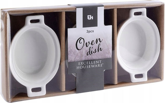Excellent Houseware Οβάλ Πυρίμαχο Σκεύος από Πορσελάνη 14x9x4cm 3τμχ