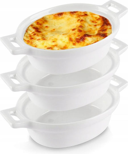 Excellent Houseware Οβάλ Πυρίμαχο Σκεύος από Πορσελάνη 14x9x4cm 3τμχ