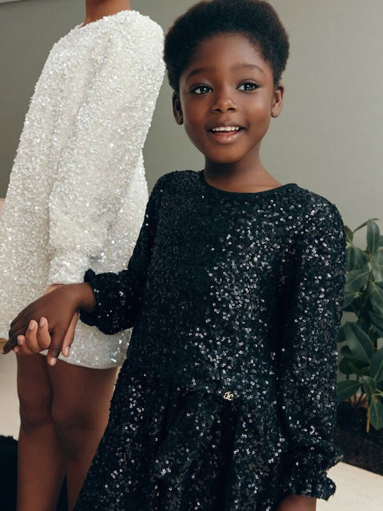 Children's Dress Long Sleeve with Sequins Black