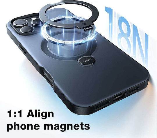 Torras Ostand Spin Umschlag Rückseite Silikon Schwarz (iPhone 17 Pro)