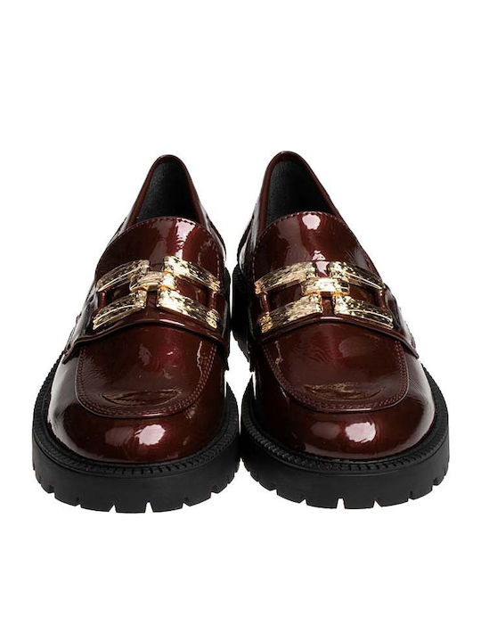 Lackleder Damen Loafers in Burgundisch Farbe
