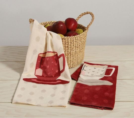 Nef-Nef Homeware Cup Of Tea Ποτηρόπανο σε Εκρού Χρώμα 40x60cm