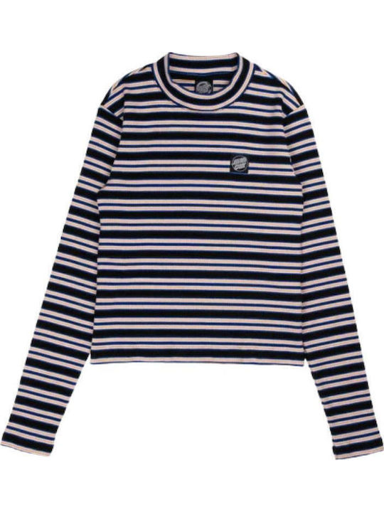 Women's Blouse Cotton Long Sleeve Striped Navy Blue