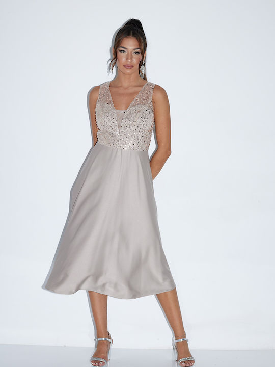 Summer Midi Evening Satin Gold Dress
