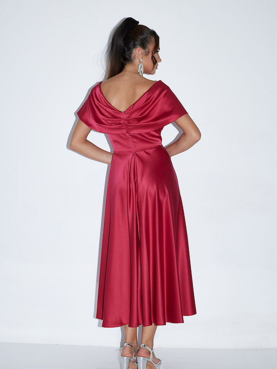 Midi Dress for Wedding / Baptism Satin Red