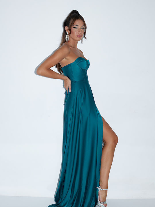 Summer Maxi Dress for Wedding / Christening Strapless Petrol Blue