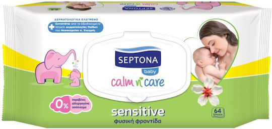 Septona Calm N' Care Sensitive Υποαλλεργικά Μωρομάντηλα χωρίς Οινόπνευμα & Parabens 64τμχ
