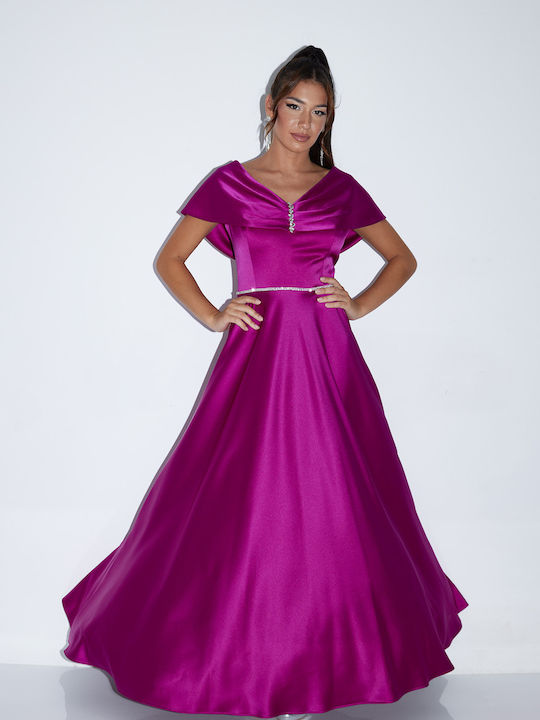 Maxi Dress for Wedding - Christening Satin Open Back Purple