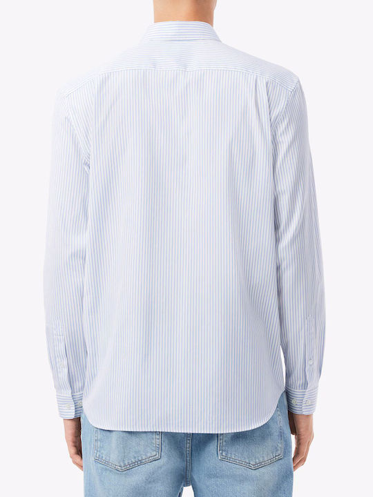 Long-sleeved Cotton Shirt Striped Light Blue