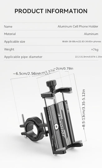 Fahrrad- und Motorrad-Handy-Halterung für Kick-Scooter Fixato Aluminium Schwarz