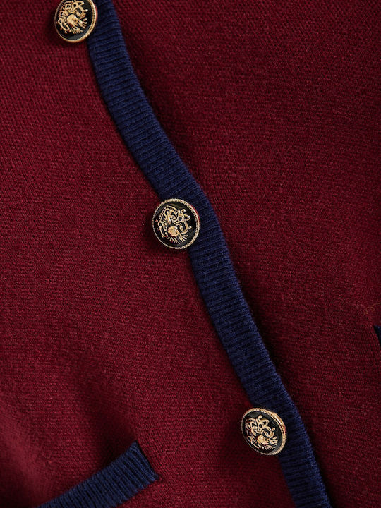 Women's Knitted Cardigan with Buttons Wine Red