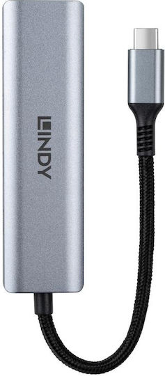 Lindy 4 Port Hub with USB-C Connection Gray