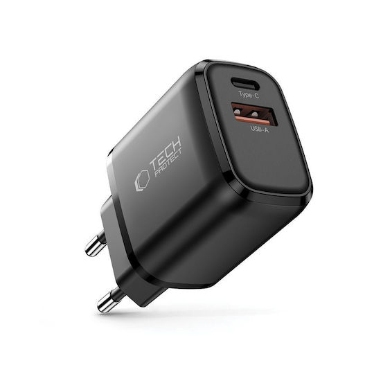Tech-Protect Charger Without Cable with USB-A Port and USB-C Port 20W Power Delivery / Quick Charge 3.0 Blacks (NCA20)