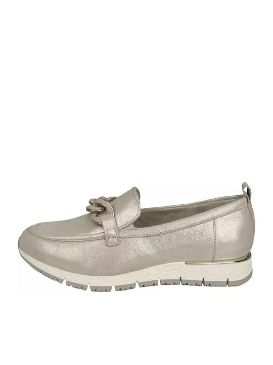 Leather Women's Moccasins in Gold Color