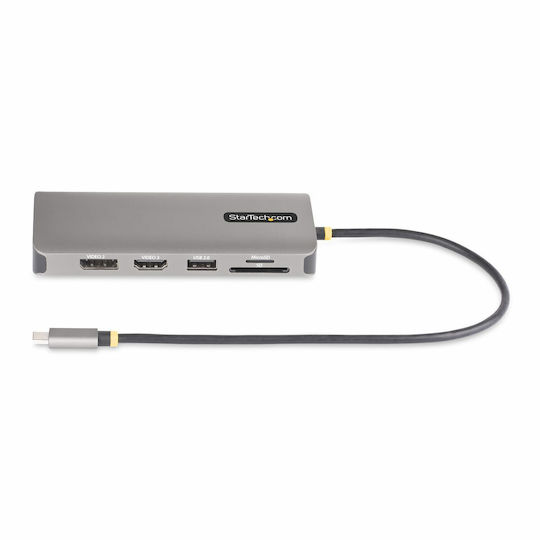 StarTech USB-C Docking Station με HDMI/DisplayPort 4K PD Ethernet και σύνδεση 3 Οθονών Ασημί (154B-USBC-MULTIPORT)