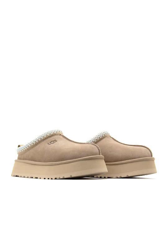 UGG Tazz II Closed-Toe Leather Slippers Beige