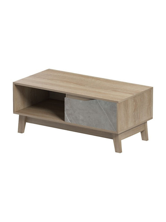 Rechteckiges Zentral Kaffeetisch Aus Holz Mit Schubladen Beiges Marmor-sonoma M90xL45xH38,5cm