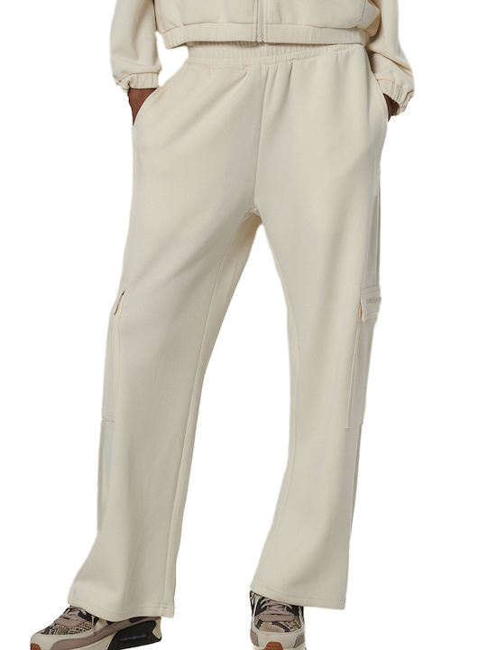 Pantaloni de Trening Larg Ecru