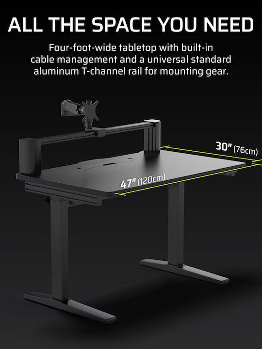 Gaming Office Wooden Black Laminate with Metal Legs & USB ports 120x76x74cm
