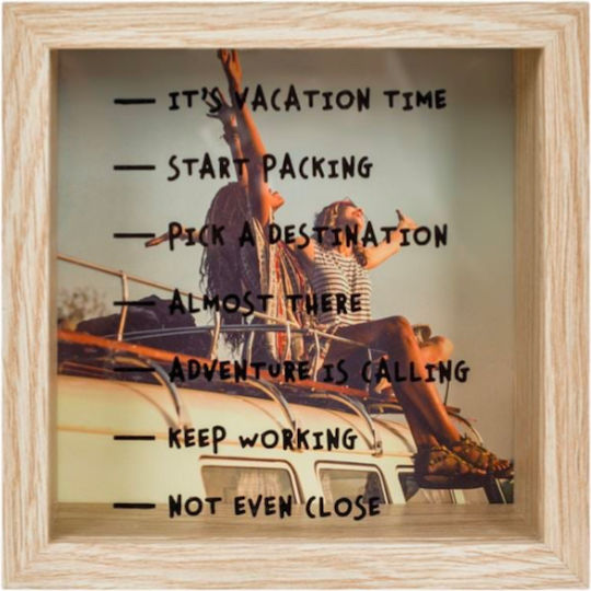 Κουμπαράς Fancy Ξύλινος Τετράγωνος Vacation Goal 15x6x15cm