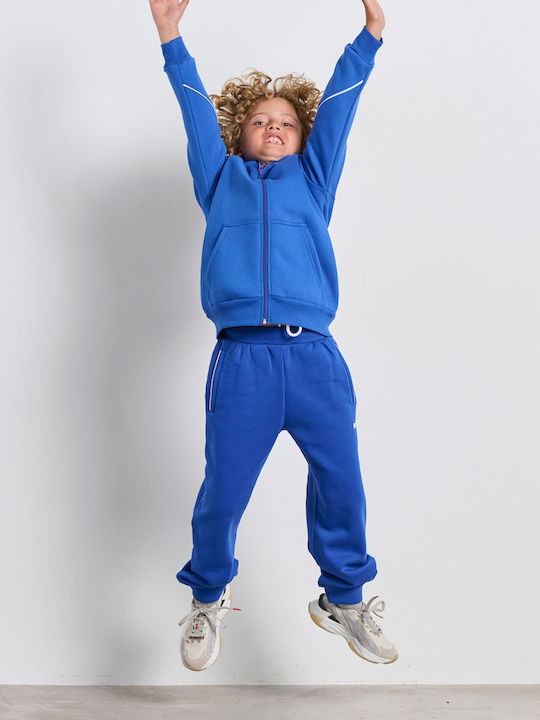 Athletic Kids Cardigan Cotton with Hood Blue