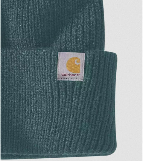 Pom Pom Beanie Beanie with Rib Knit in Green color