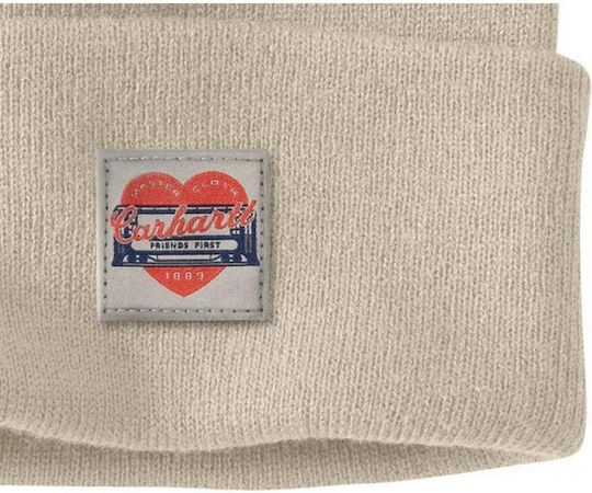 Heart Patch Beanie Unisex Beanie mit Rippstrick in Beige Farbe