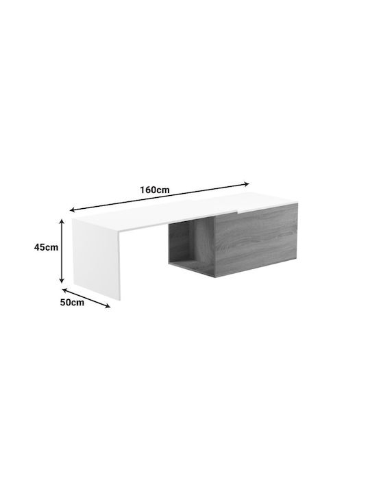 Rectangular Central Coffee Table Extera Wooden White-Sonoma L160xW50xH45cm