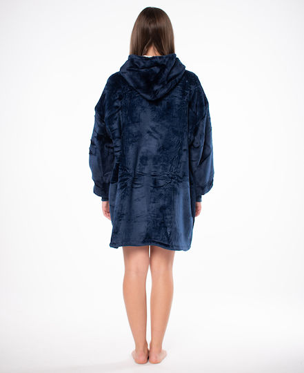 Κουβέρτα Sherpa με Μανίκια 80x84εκ. Navy Blue
