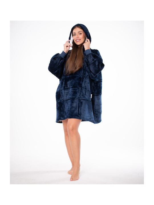 Sherpa Decke mit Ärmeln 80x84cm Navy Blau