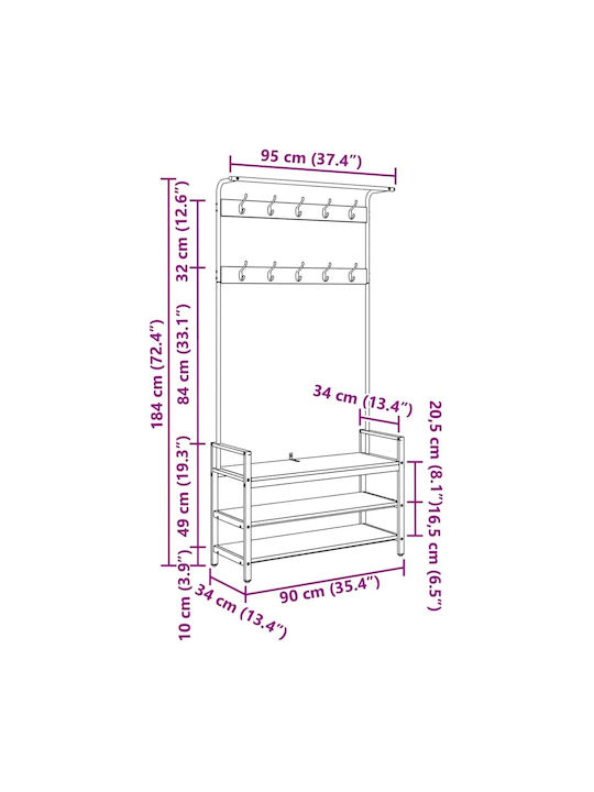 Vidaxl Flurmöbel Artisan Eiche 95 x 34 x 184 cm Bearbeitetes Holz