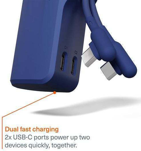 Cygnett Thumboost Power Bank 5000mAh 15W with 2 USB-C Ports Power Delivery Blue