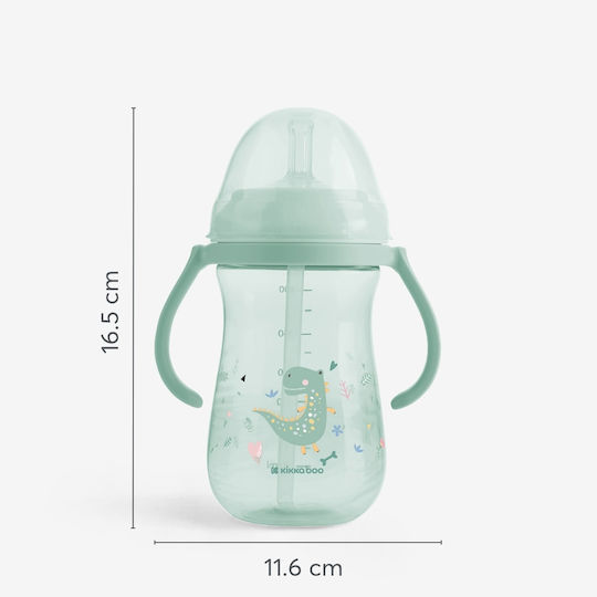 Kikka Boo Παιδικό Ποτηράκι με Λαβές και Καλαμάκι Dino World από Σιλικόνη Πράσινο 300ml για 8m+
