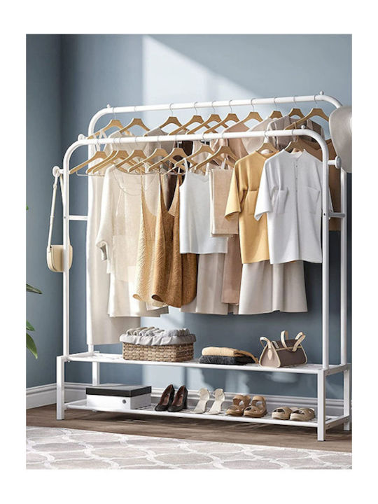Factory Wheeled Floor Garment Rack made of Metal White 112x58x162cm
