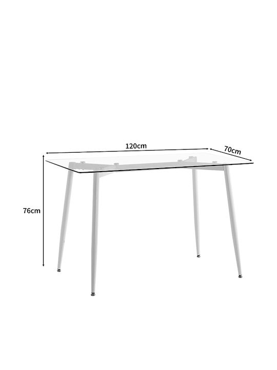 Quana Table Kitchen with Glass Surface Transparent - White 120x70x75cm
