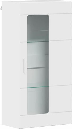 Hängende Wohnzimmer-Vitrine aus Spanplatte in Glänzendem Weiß mit Glas 55x29x100 cm