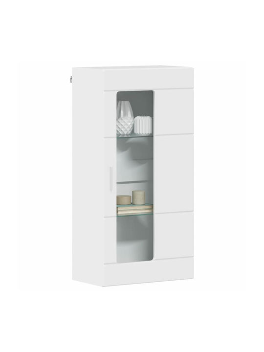 Wall Living Room Display Cabinet made of Particleboard with Glass Glossy White 55x29x100cm