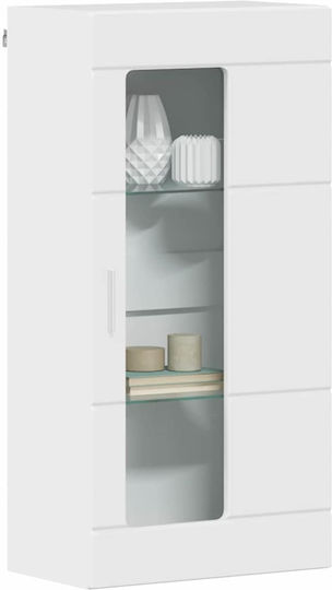 Hängende Wohnzimmer-Vitrine aus Spanplatte in Glänzendem Weiß mit Glas 55x29x100 cm