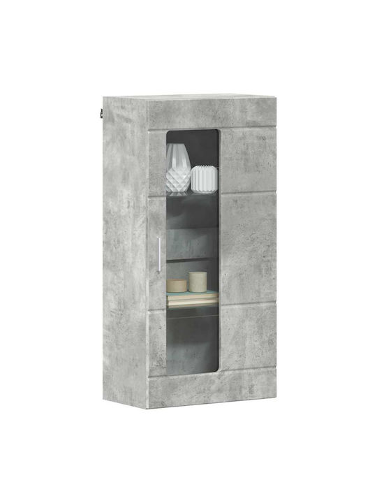 Wall Living Room Display Cabinet made of Particleboard with Glass Grey Concrete 55x29x100cm